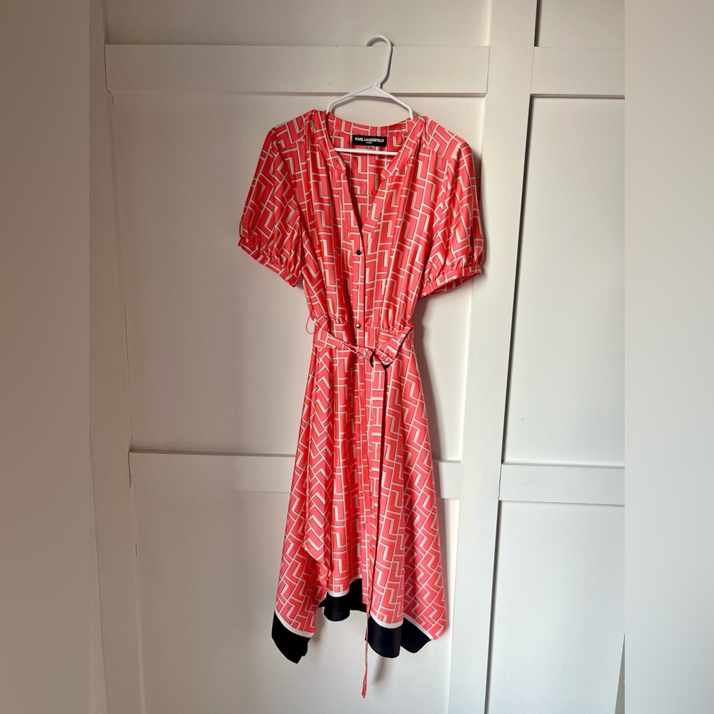 Karl Lagerfeld Coral Geometric High Low Dress